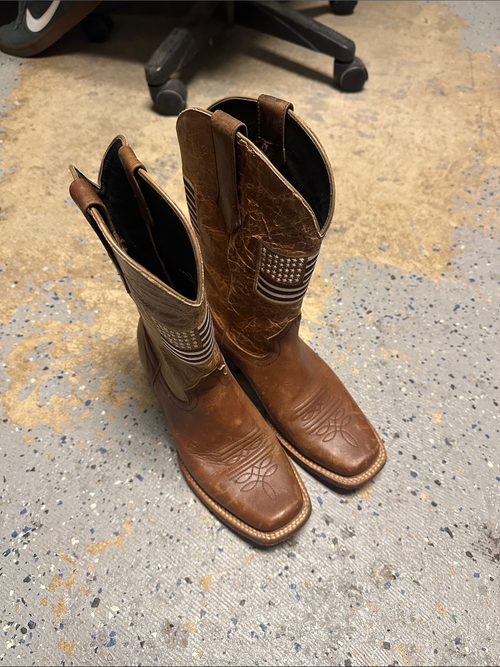 J.B. Dillon Brown Leather Cowboy Boots with Flag Stitching
